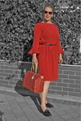 Vestido Rojo Carmín con Lunare Negros