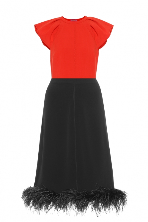 Falda Negra Midi con Plumas