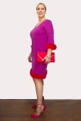 Vestido Fucsia con marabú Rojo