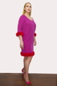 Vestido Fucsia con marabú Rojo