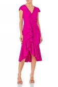 Vestido Fucsia Cruzado Drapeado con Volante