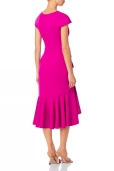 Vestido Fucsia Cruzado Drapeado con Volante