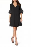 Vestido Negro Evasé con Plumas