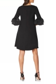 Vestido Negro Evasé con Plumas