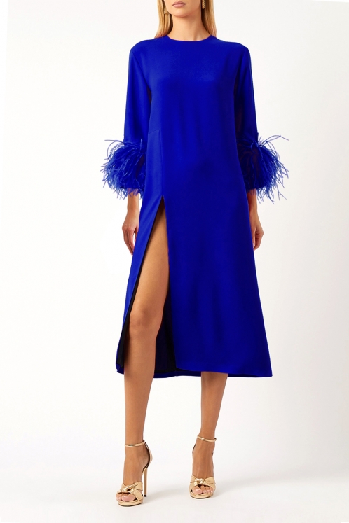 Vestido Zafiro con Plumas