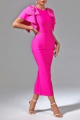 Vestido Fucsia Lazos con Perlas