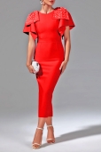 Vestido Fucsia Lazos con Perlas