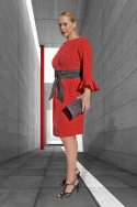 Vestido Rojo Carmín con Lunares  Negros