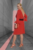 Vestido Rojo Carmín con Lunare Negros