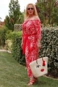 Vestido Largo estampado Rojo/Blanco hombros al aire