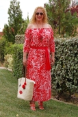 Vestido Largo estampado Rojo/Blanco hombros al aire