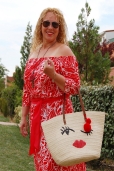 Vestido Largo estampado Rojo/Blanco hombros al aire