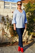 Blusa Cuadros Vichy Celeste con Madroños