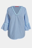 Blusa Cuadros Vichy Celeste con Pompones